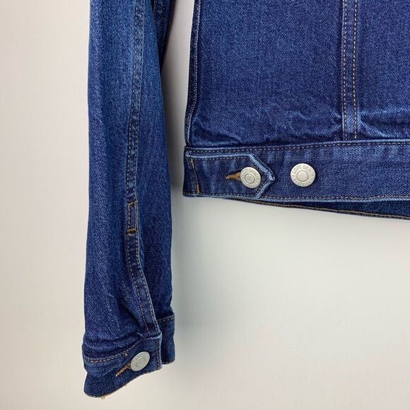 NWT Loft women’s Denim Jeans Trucker Jacket in Classic Mid Wash Size xsmall - Picture 4 of 10